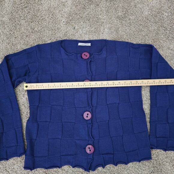 Liviana Conti Women’s Wool Knit Cardigan M Navy Blue Italy Artisanal Lagenlook - Picture 3 of 8